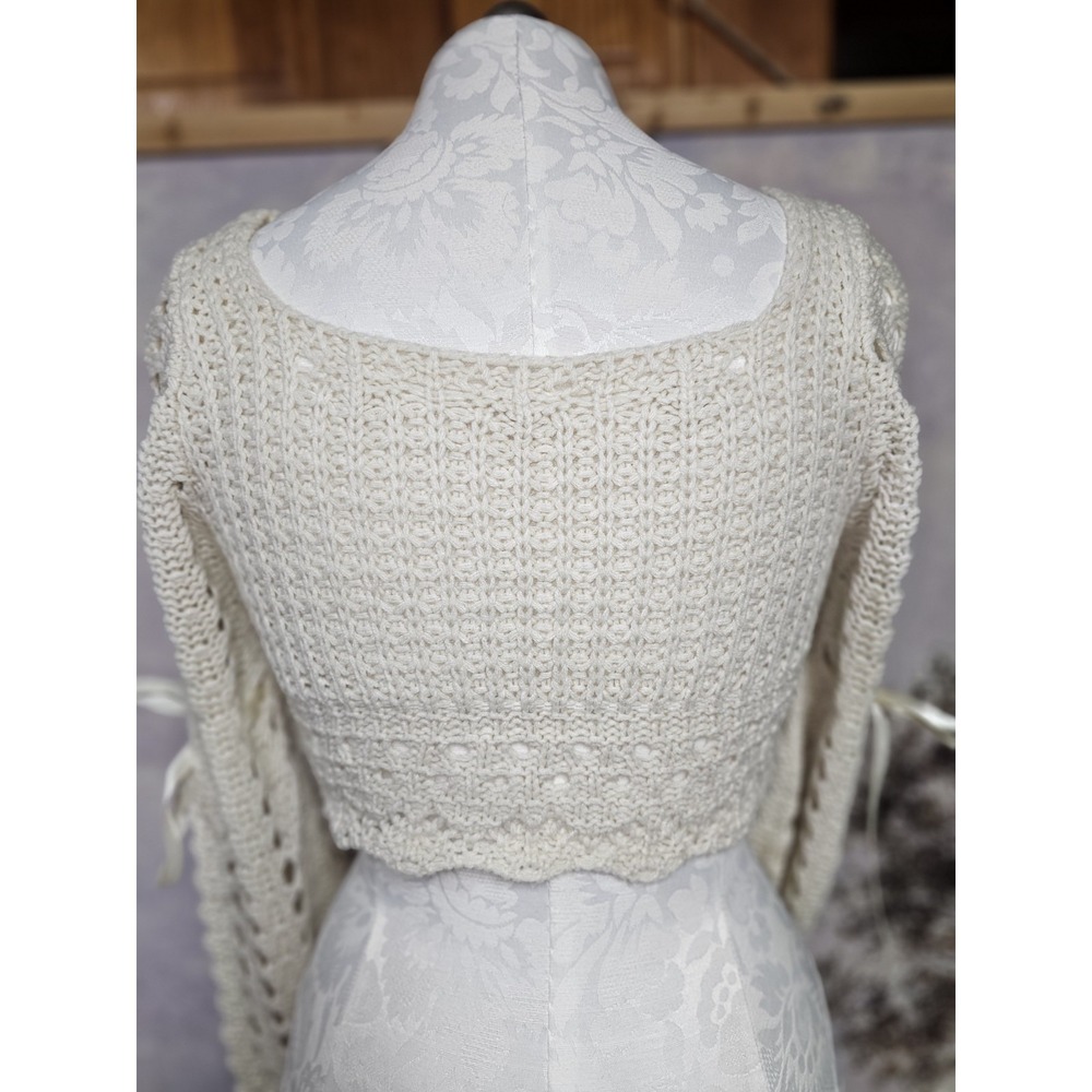 Kawaii Summer Crochet Solid Color Hollow Knit Cropped Sweater, School Sz 4 Small - Picture 8 of 13